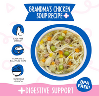 Weruva Grandma's Soup wet dog food can showing ingredient details or nutritional information panel.