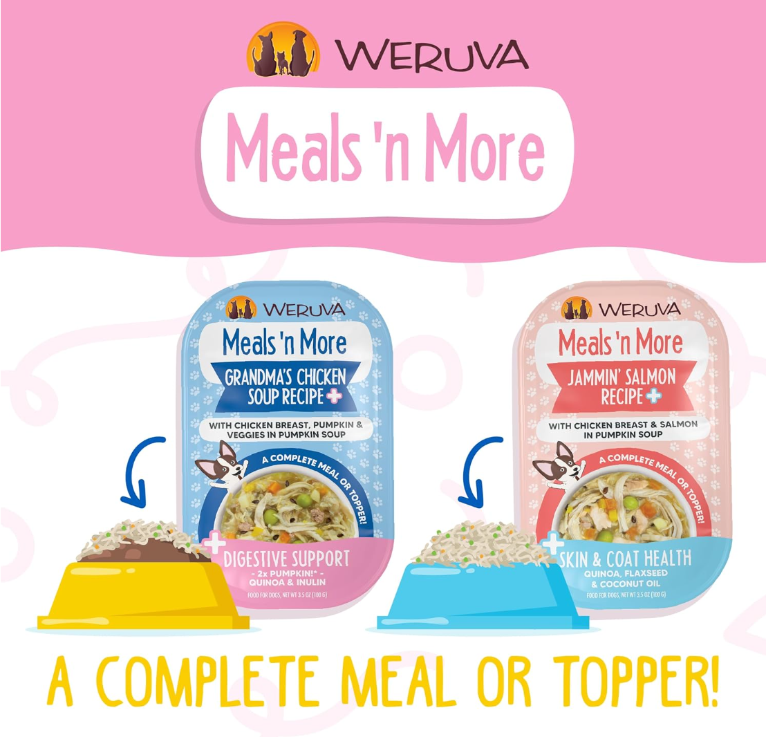 Weruva Wok The Dog wet food can showing ingredient details or nutritional information panel
