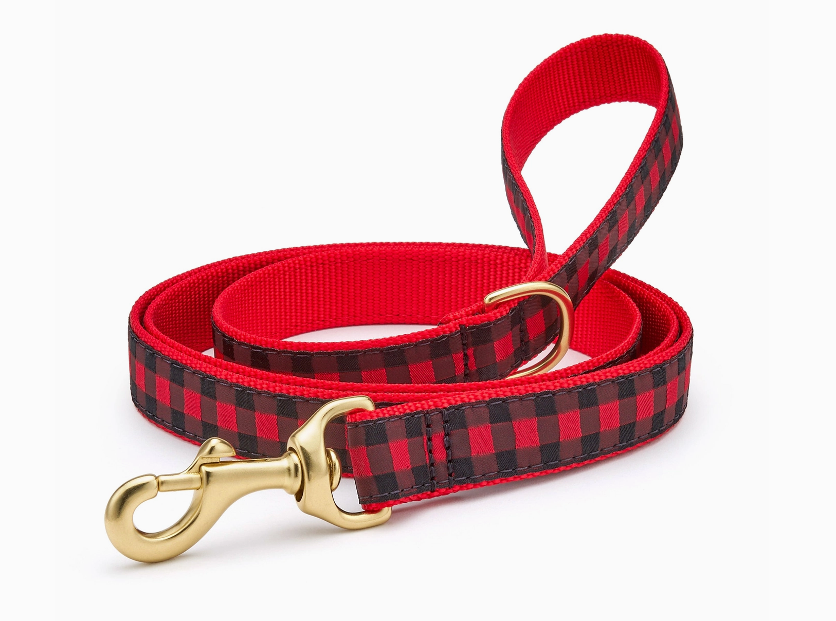 Up Country Buffalo Check Dog Collar displayed at an angle showing red and black plaid pattern detail.