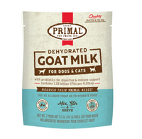 Primal dehydrated goat milk package for dogs and cats on a white background