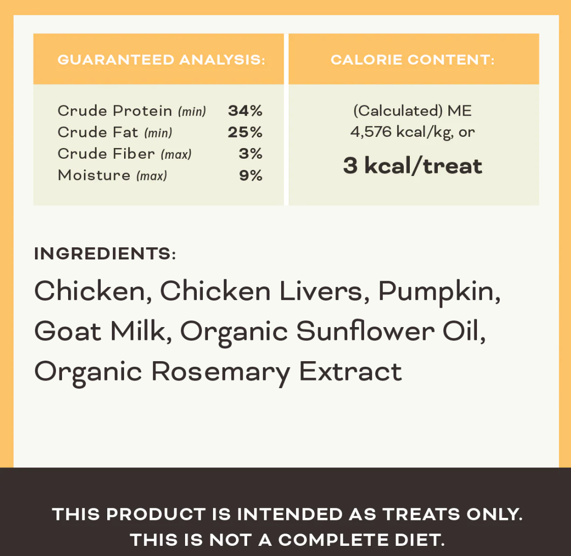 Primal freeze-dried chicken and pumpkin dog treats scattered on wooden surface showing texture and size.