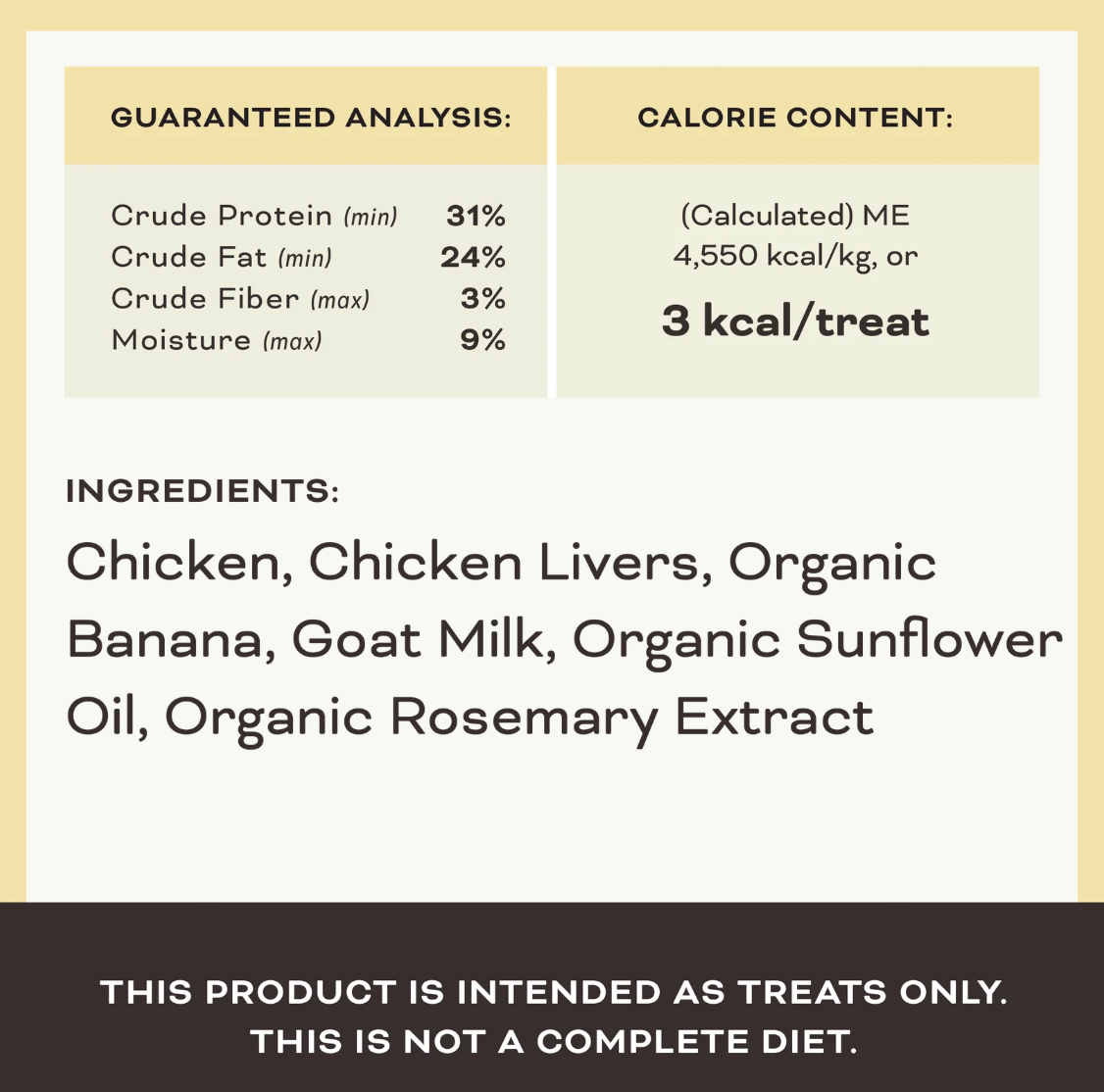 Primal freeze-dried chicken and banana dog treats shown in lifestyle setting with happy dog enjoying the natural snacks.