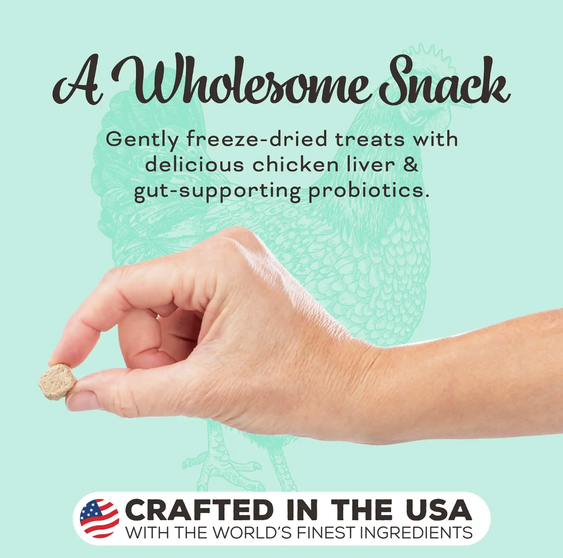 Primal freeze-dried chicken liver treats scattered on white surface showing crunchy texture and natural brown color.