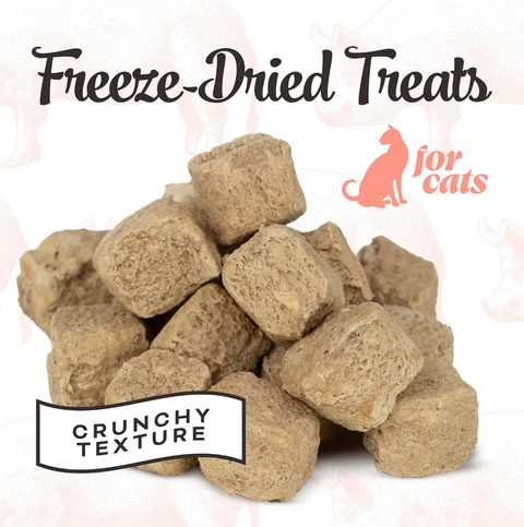 Primal freeze-dried pork liver cat treats showing package back panel with nutritional information and feeding guidelines.
