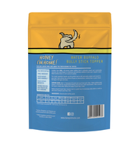 Honey I'm Home Barkin' Bully Food Topper package showing ingredient details and nutritional information on back label.