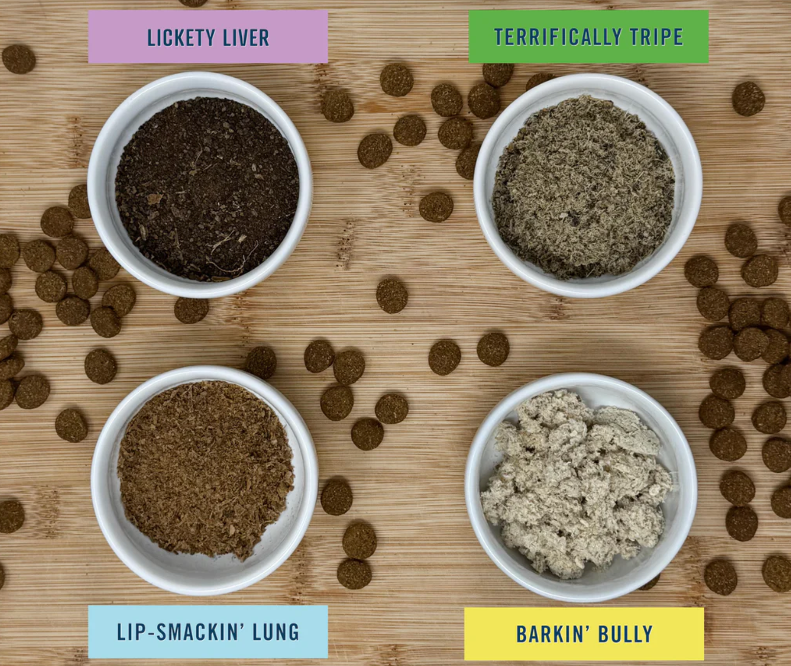 Honey I'm Home Barkin' Bully Food Topper packaging details showing ingredients and feeding instructions.