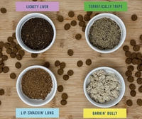 Honey I'm Home Barkin' Bully Food Topper packaging details showing ingredients and feeding instructions.
