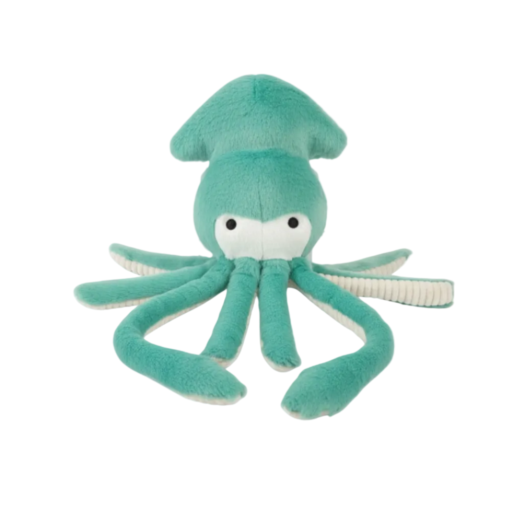 Fluff & Tuff Claude Squid squeakerless dog toy with eight colorful tentacles for interactive play.