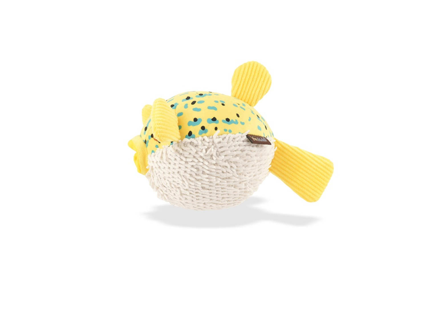 P.L.A.Y. Ocean Buddies Puffer Fish toy showing textured squeaker ball hidden inside plush exterior construction