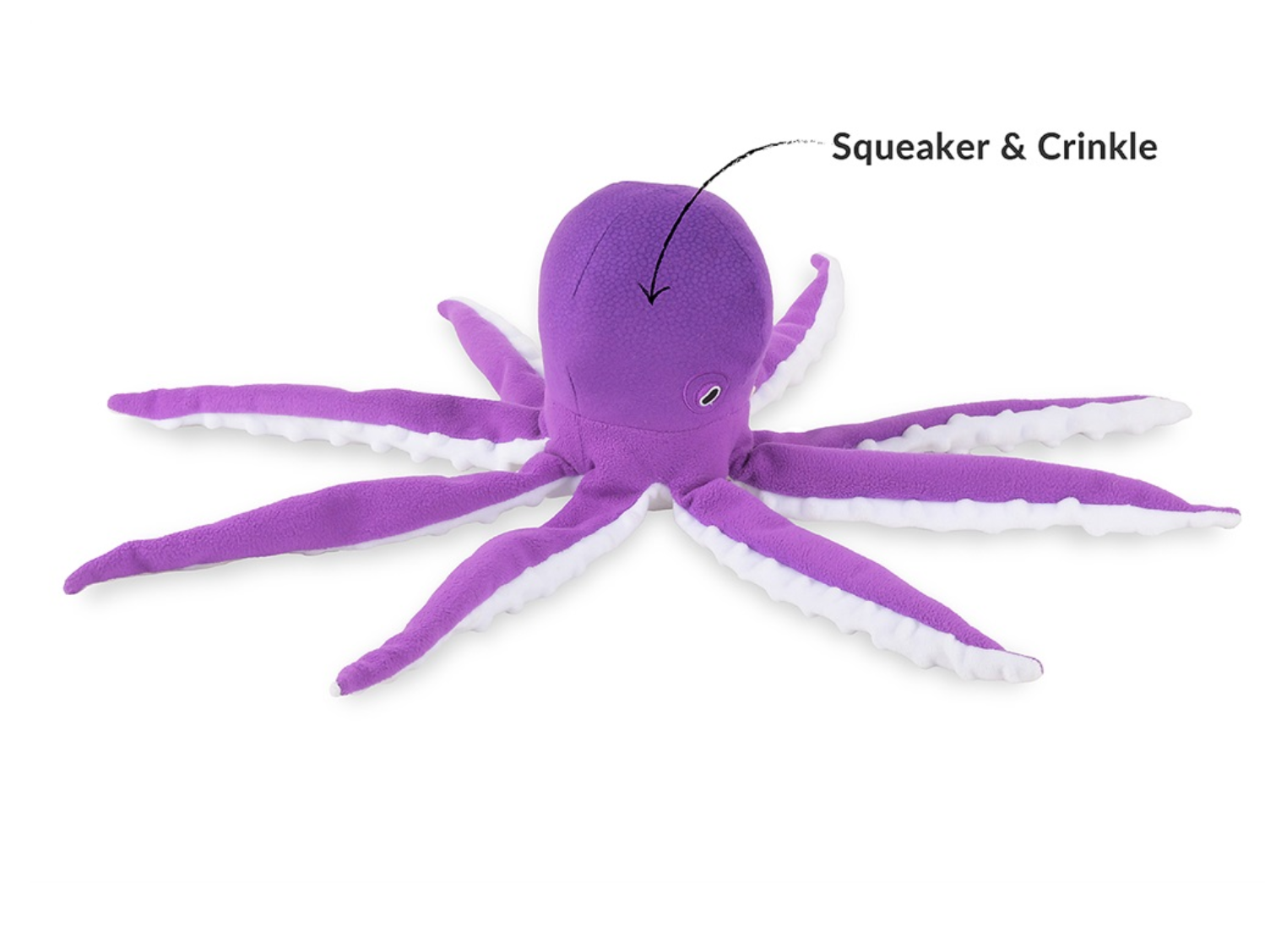 P.L.A.Y. Ocean Buddies Opal the Octopus plush dog toy shown from side angle displaying colorful tentacles and textures.