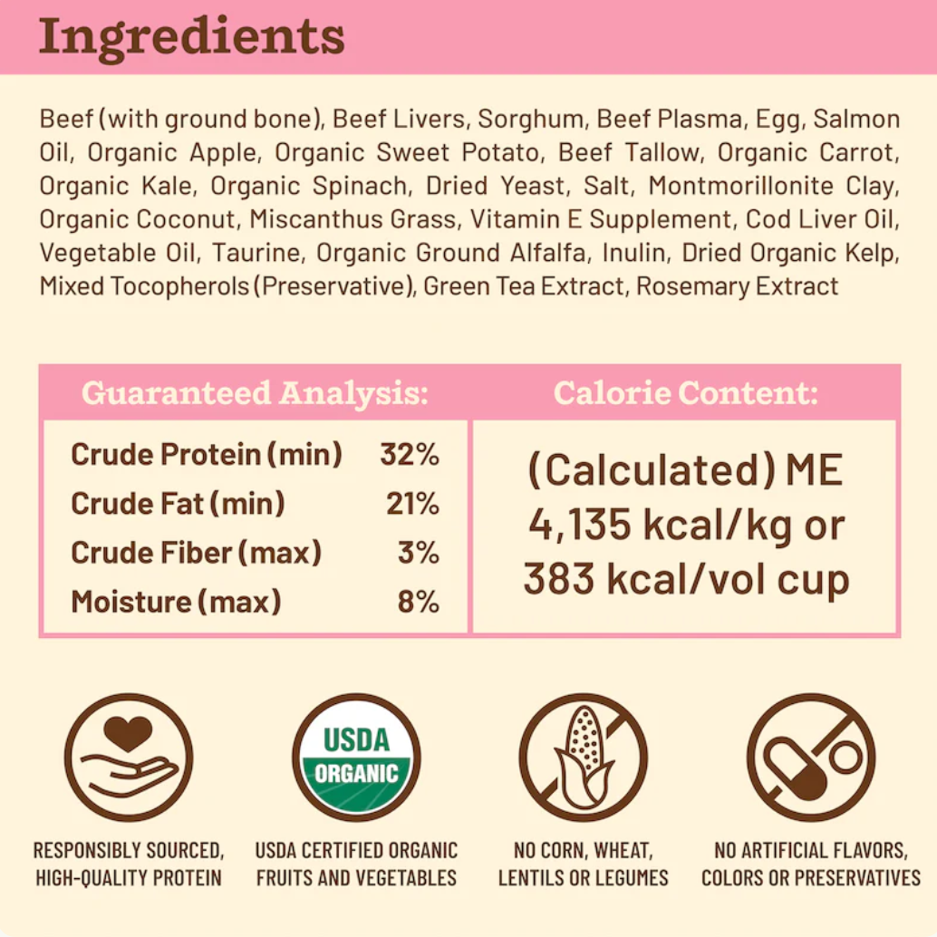 Primal Kibble In The Raw Beef cat food package shown from an alternate angle highlighting product details.