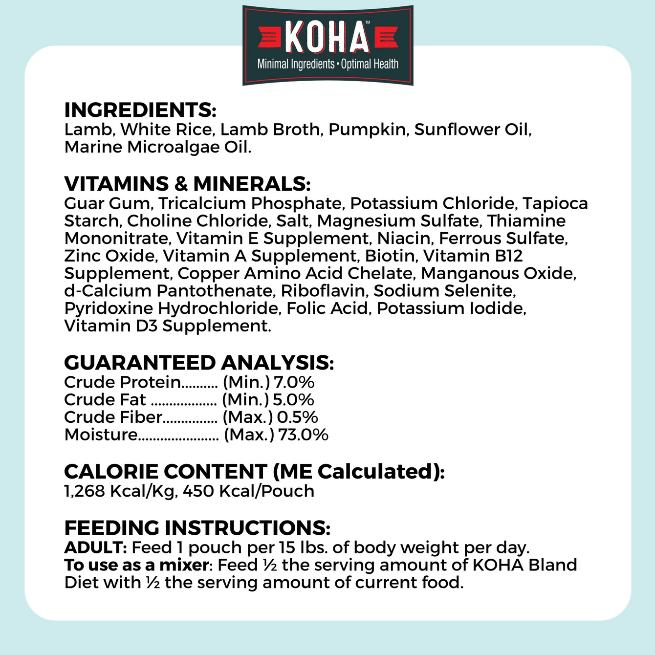 Koha Bland Recipe Lamb 12.5oz can shown from a side angle highlighting label details.