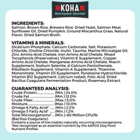 Koha Bland Recipe Salmon Kibble bag shown from an alternate angle highlighting product details.
