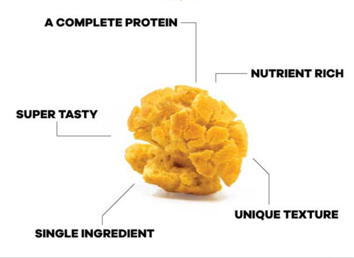 Close-up detail of Wild Meadow Farms Egg Puffs treat texture and ingredients on packaging.