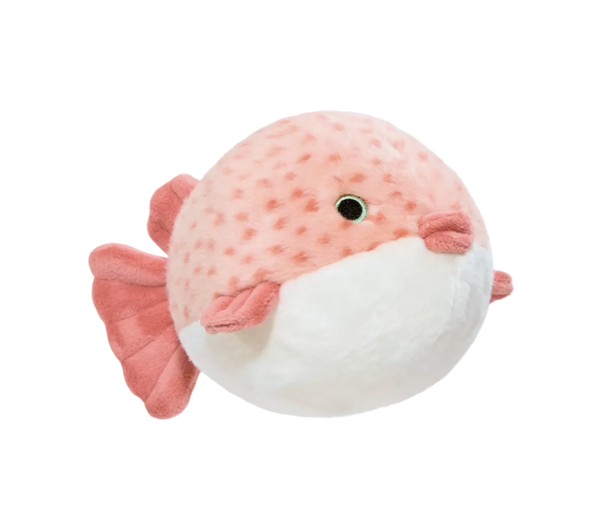 Fluff & Tuff Dottie Puffer Fish dog toy shown in action during playtime with a dog
