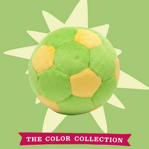 Fluff & Tuff Limeade Soccer Ball showing detailed plush texture and bright green coloring from side angle.