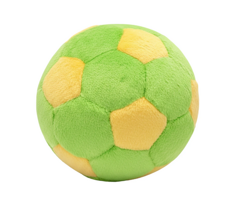 Fluff & Tuff Limeade Soccer Ball plush dog toy in bright green with classic black and white soccer panel design.