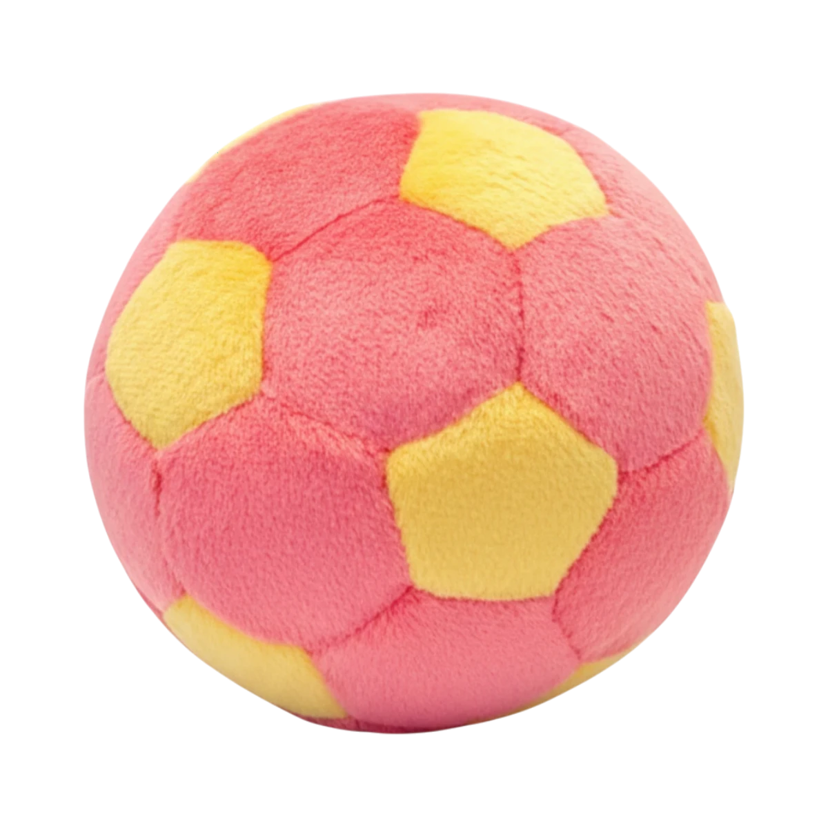 Fluff & Tuff Lemonade Soccer Ball plush dog toy in bright yellow with white hexagonal panels and soccer ball design.