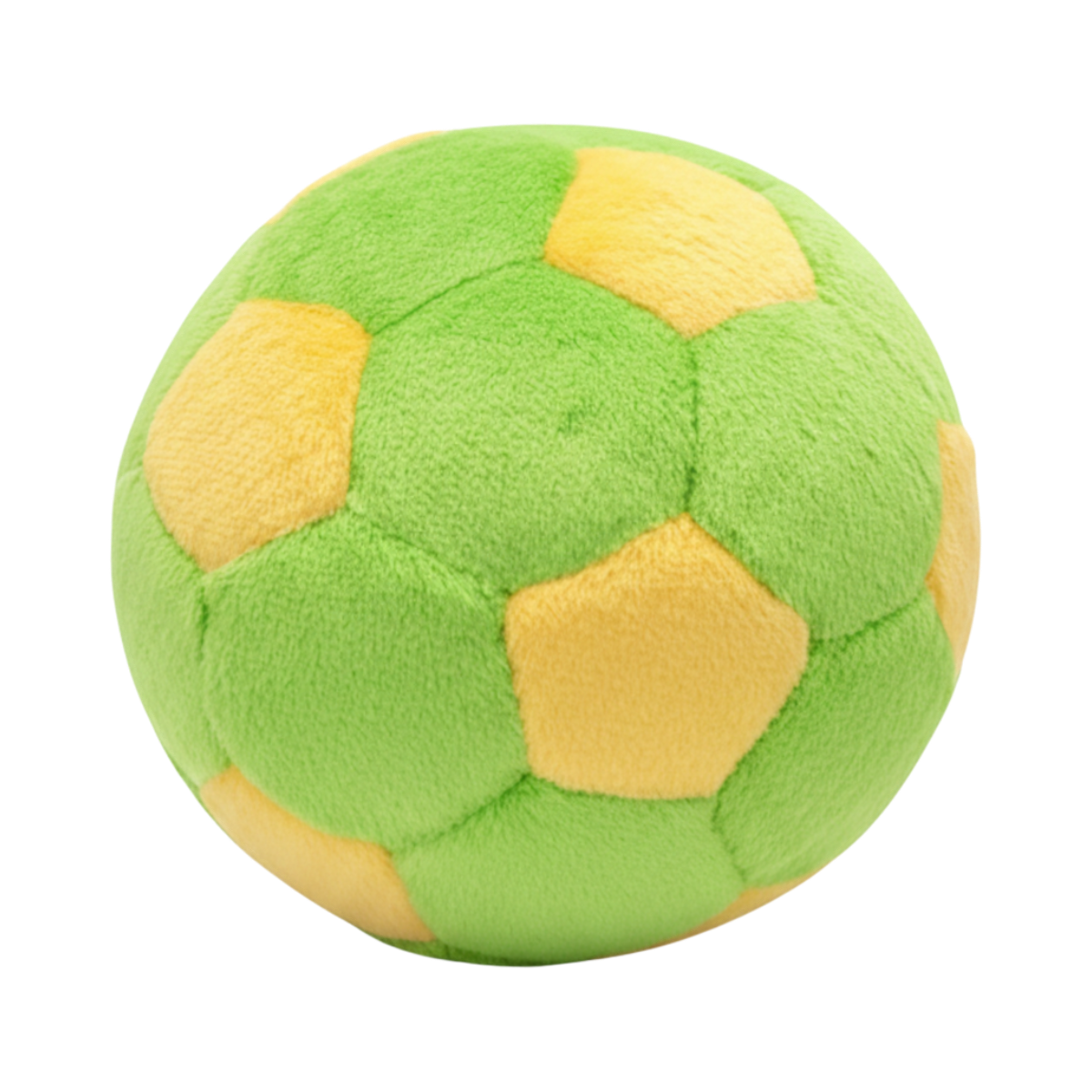 Fluff & Tuff Limeade Soccer Ball plush dog toy in bright lime green with classic black paneling.