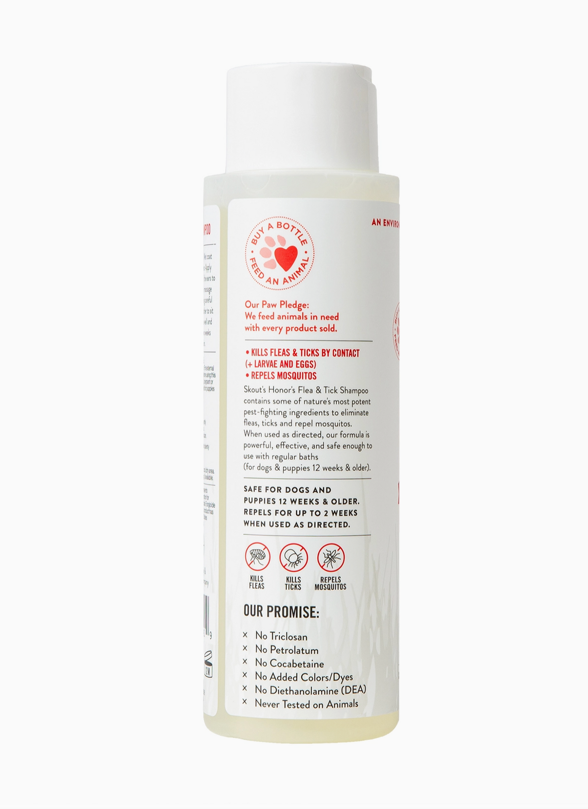 Skout's Honor Flea & Tick Shampoo shown in a real-world grooming setting with a dog being bathed.