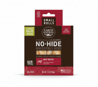 Earth Animal No-Hide Beef Recipe dog chews packaging on a black background