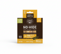Packaging of Earth Animal No-Hide Peanut Butter dog chews on a black background