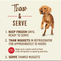 Primal Canine Frozen Raw Duck product packaging showing nutritional information and feeding guidelines on back label.