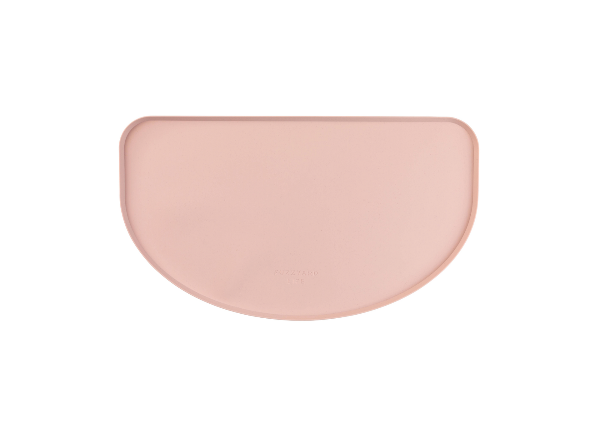FuzzYard Feeding Mat in Blush pink silicone with raised edges for pet food and water bowls.