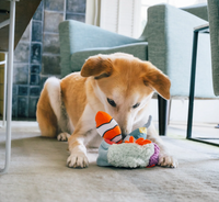 P.L.A.Y. Ocean Buddies Reef Retreat interactive dog toy showing coral reef hideaway with removable sea creature toys inside.