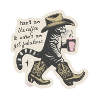 Yarnival Watch Me Get Fabulous sticker featuring bold, colorful text on a white background.