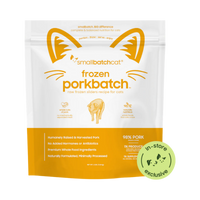 Small Batch Pork Sliders frozen raw cat food in a 3-pound resealable bag.