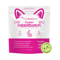 Small Batch Rabbit Sliders 3lb frozen raw cat food package displayed as the primary product shot.