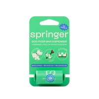 Springland Poop Bag Dispenser showing detailed view of the Easy-Open Tab design and compact construction.