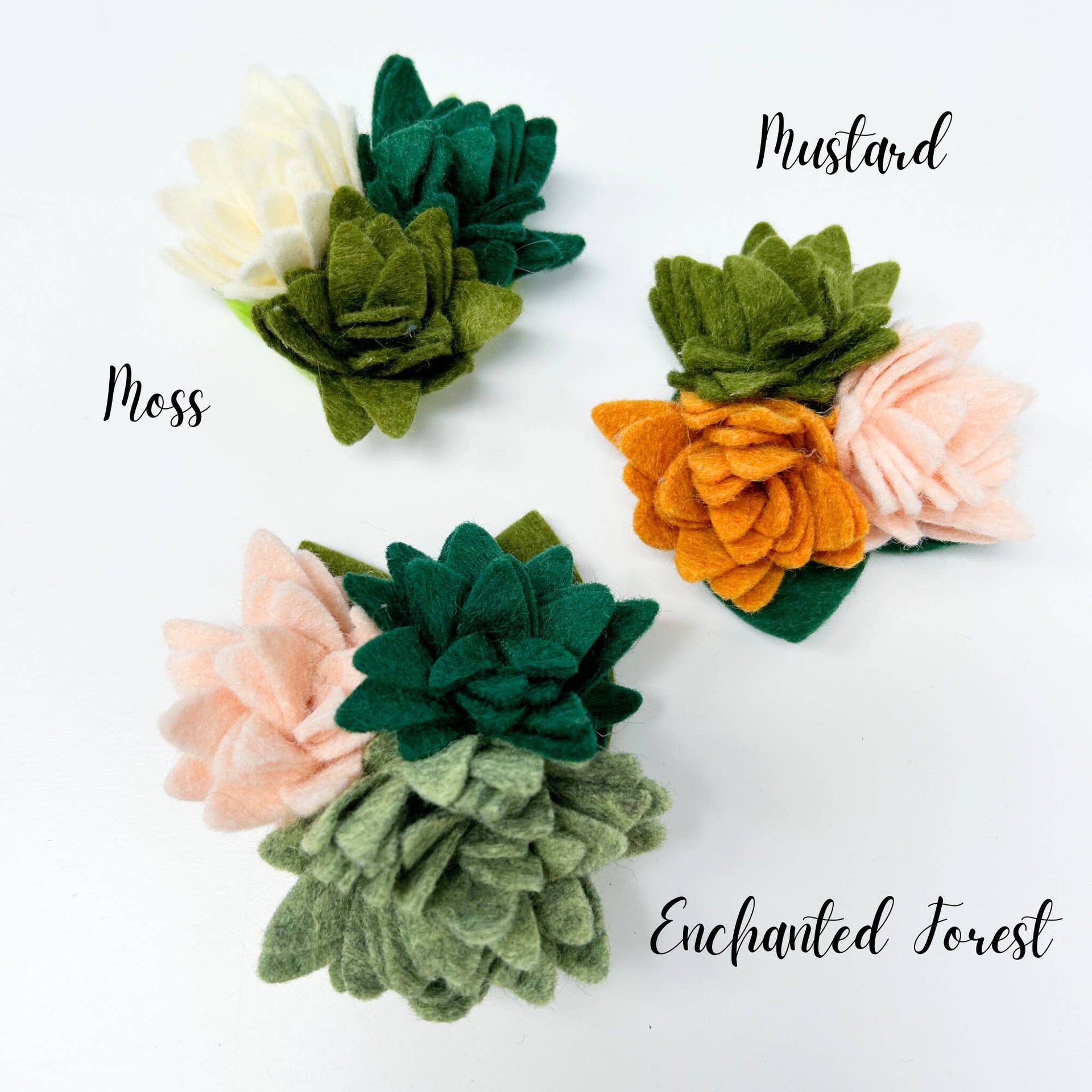 Mimi Green Succulent Dog Collar Accessory showcasing handcrafted three-dimensional felt botanical details in southwestern style.
