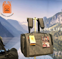 Close-up detail of the Prefer Pets Travel Gear Hideaway Backpack in heather gray fabric and stitching.
