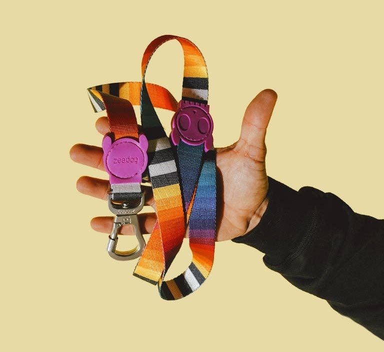 Zee.Dog Prisma collar shown from a side angle highlighting its colorful gradient pattern and hardware details.