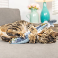 Huxley & Kent Sardine Kicker Cat Toy showing detailed view of crinkly plush fish design and oversized proportions.