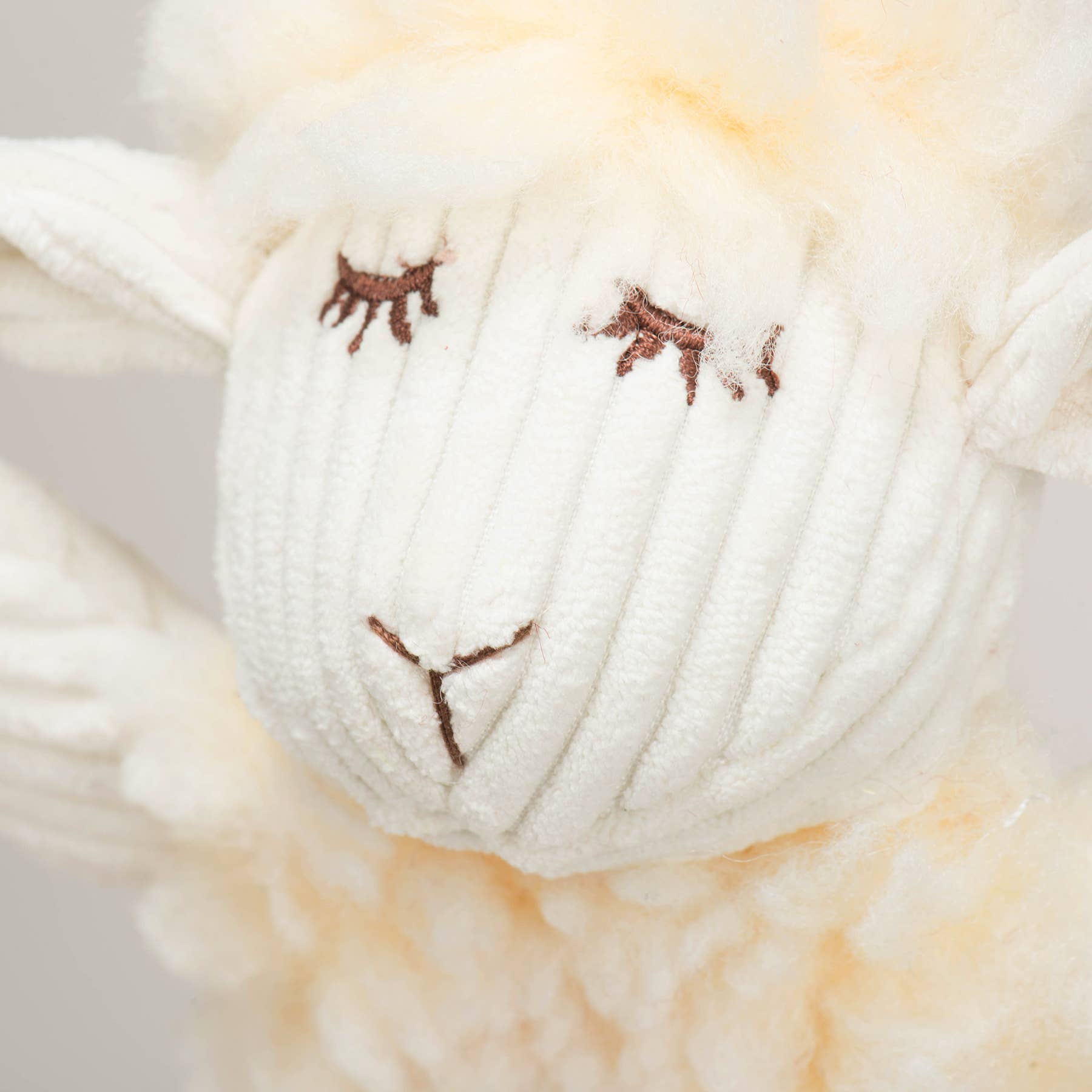 HuggleHounds Louise Lamb Fluffer Toy showing detailed view of soft plush texture and floppy ear design.