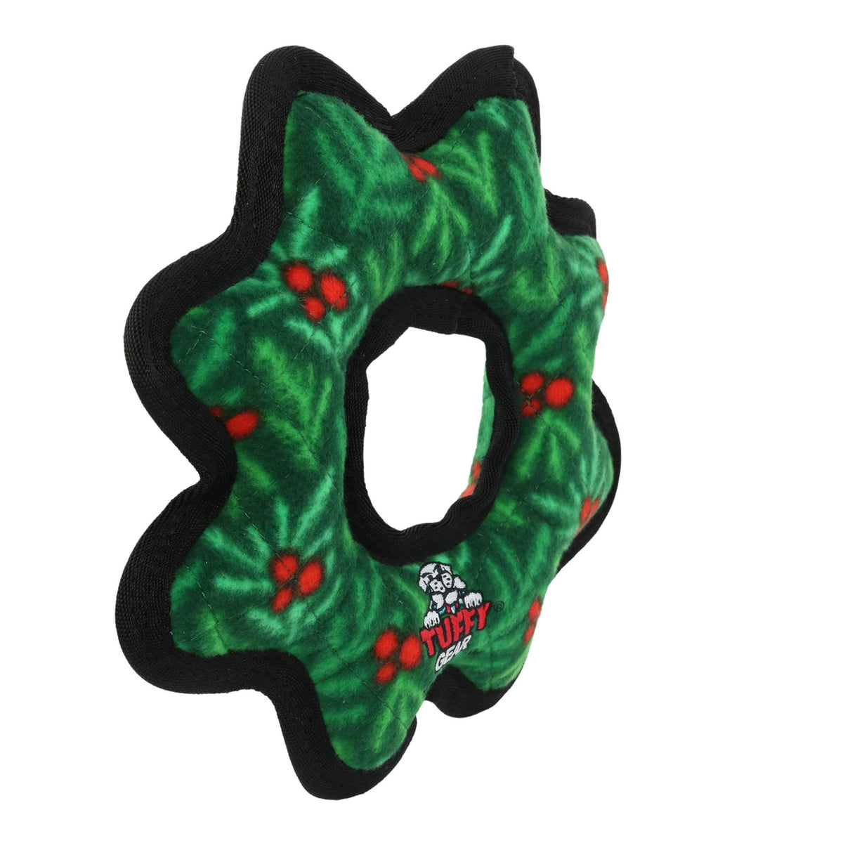 Tuffy Gear Wreath holiday dog toy shown from an alternate angle highlighting its durable construction.
