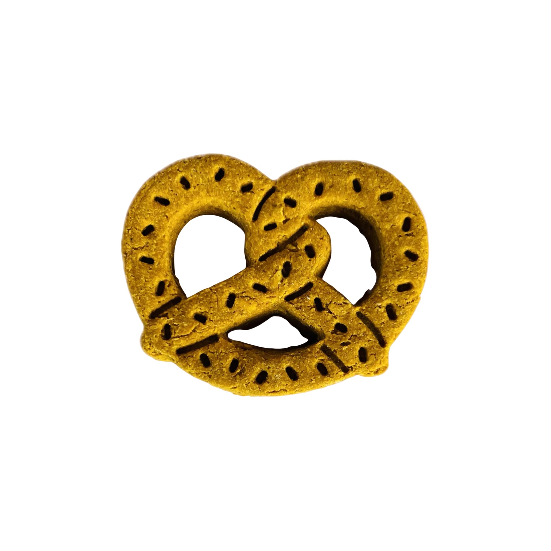 Puppy Pretzels dog treats in pretzel shape displayed against clean white background for pet supply store.