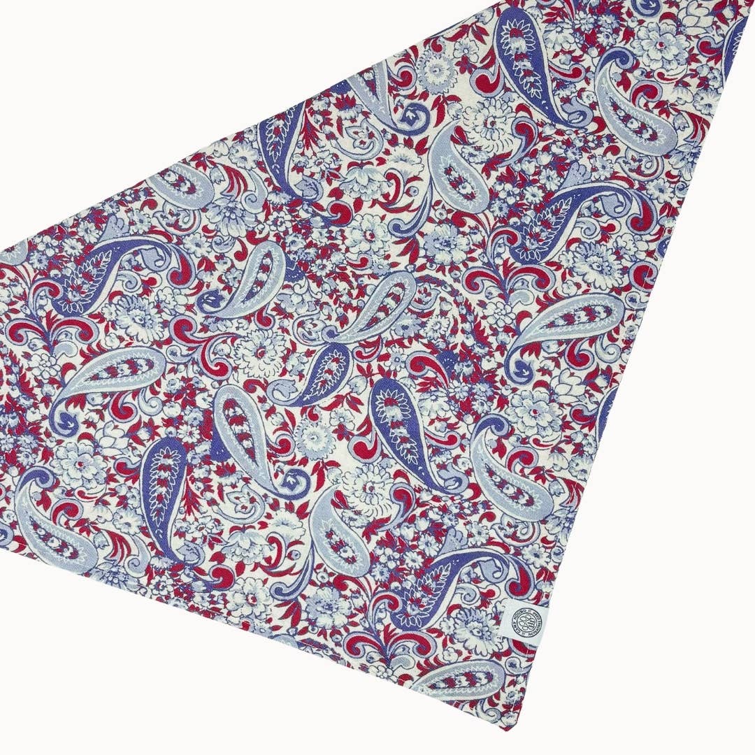 Camp Hound Paisley Dog Bandana styled on a dog showing the boho western cotton pattern in use.