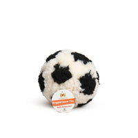 HuggleFleece Soccer Ball by HuggleGroup showing detailed stitching pattern and soft fleece texture close-up.