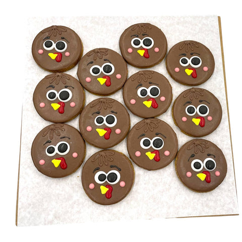 Close-up detail of Paws Gourmet Bakery Gobble Wobble Cookie showing texture and decorative icing.
