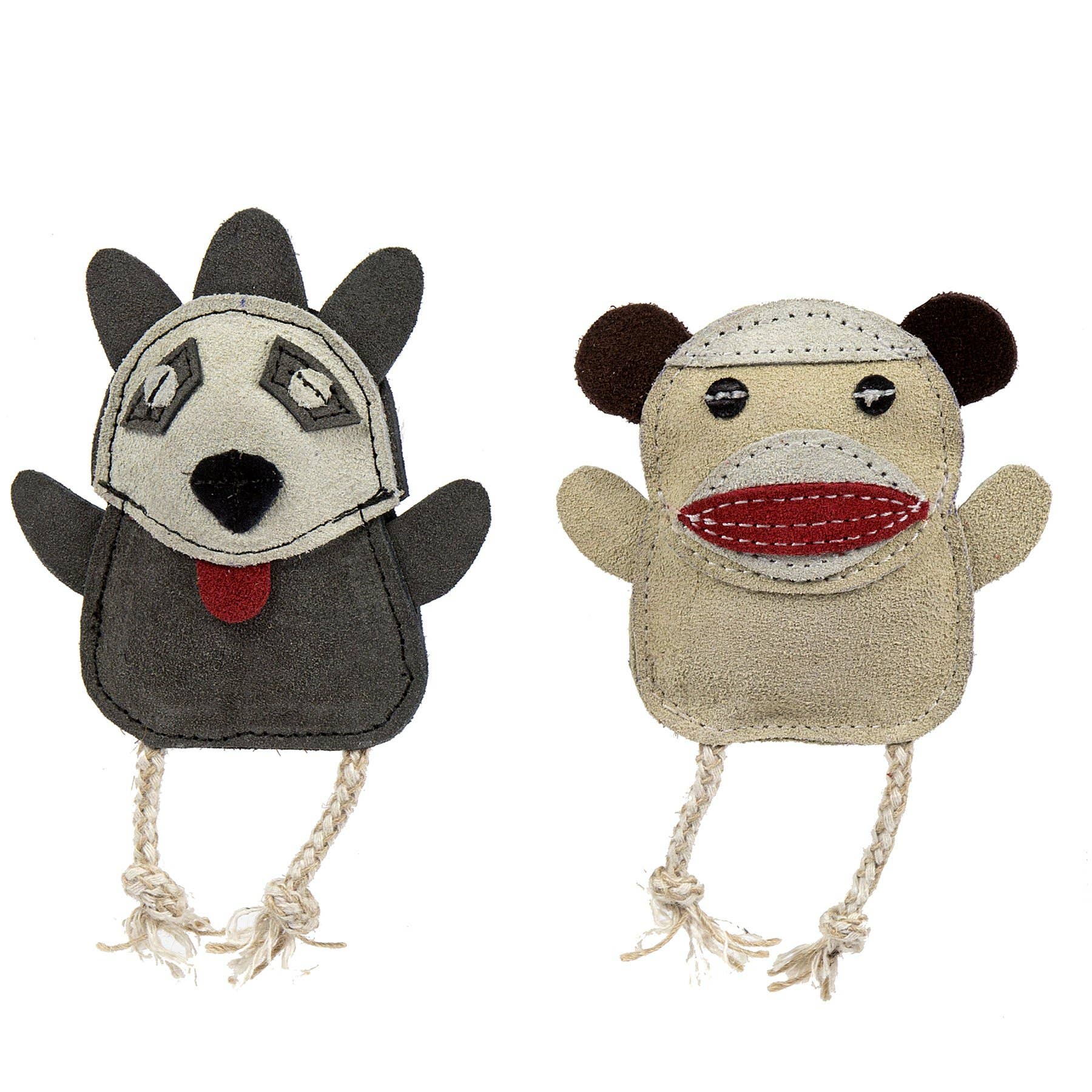 HuggleGroup - Natural Leather Wee Buddies Monkey & Raccoon Dog Toys (2pk)