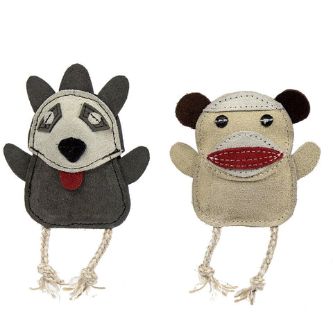 HuggleGroup - Natural Leather Wee Buddies Monkey & Raccoon Dog Toys (2pk)