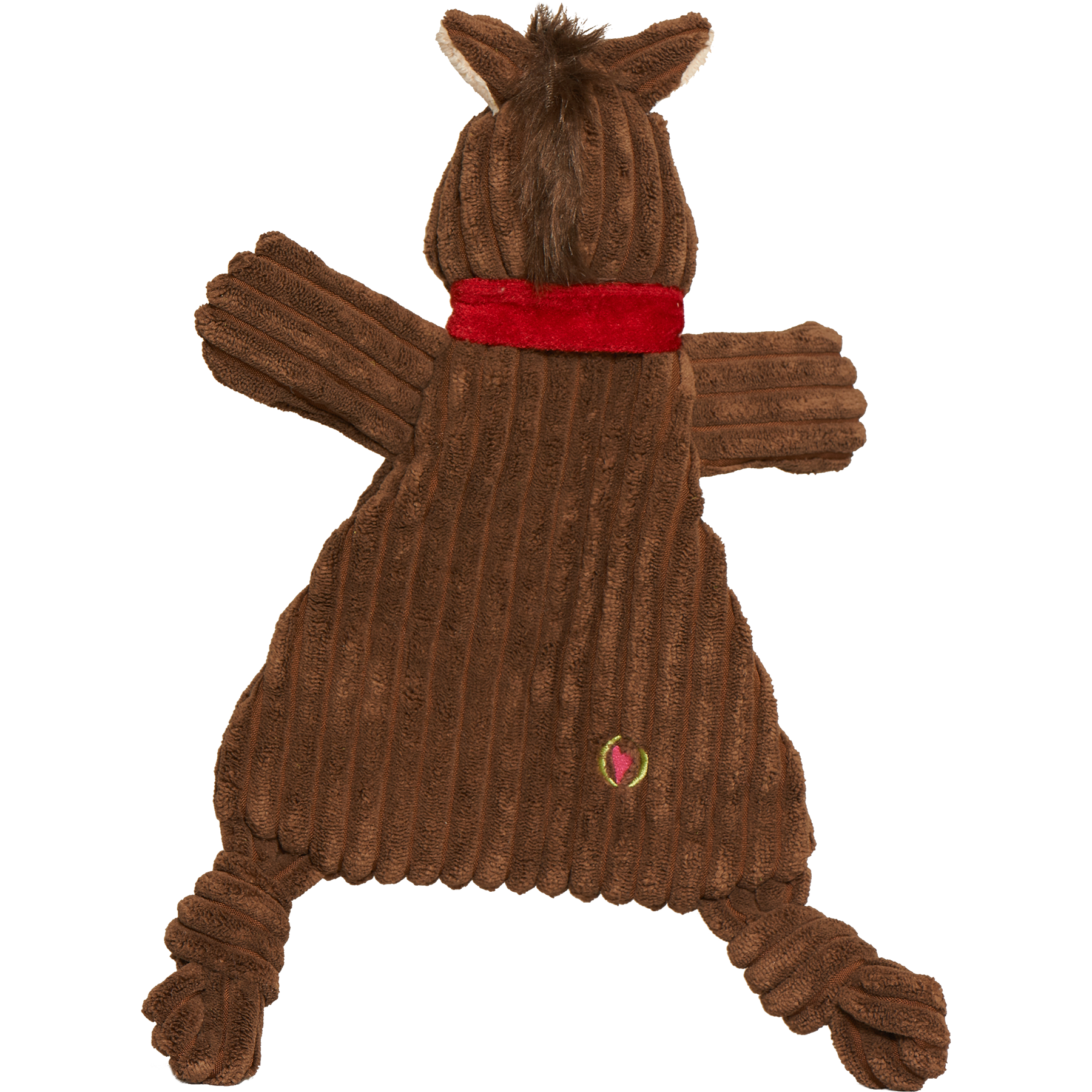 HuggleFlatties Barley Horse Large plush dog toy shown with detailed view of stitching and fabric texture.