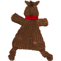 HuggleFlatties Barley Horse Large plush dog toy shown with detailed view of stitching and fabric texture.