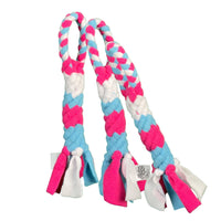 Chelsy's Toys Fleece Tug Toy packaging showing Fletch Technology durability details and product specifications.