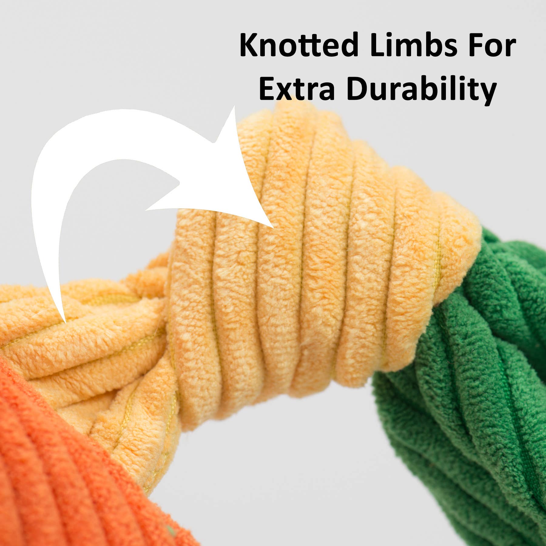 HuggleGroup Bitsy Bunny Knottie toy shown from side angle displaying plush texture and construction details.
