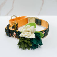 Mimi Green Succulent Dog Collar Accessory shown from different angle highlighting handcrafted felt botanical details and attachment mechanism.